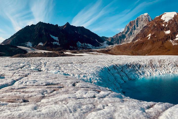 a close up of a snow covered mountain